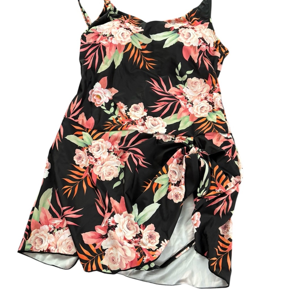 Floral Black Swim Dress XL NWT